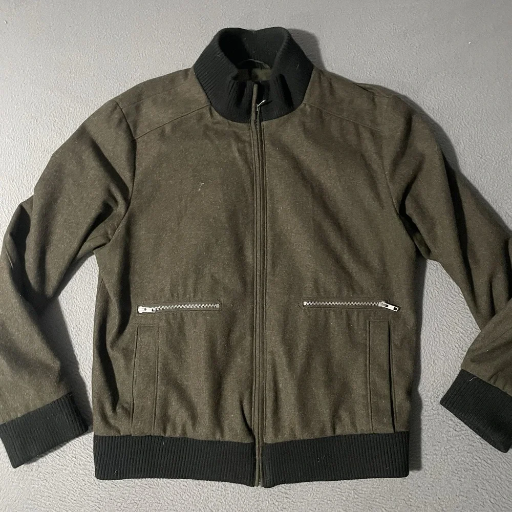 Banana Republic Olive Wool Blend Bomber Men's‎ Size Large Casual Zip Pockets